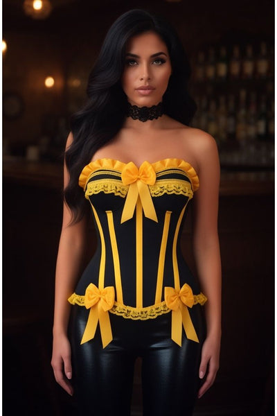 Top Drawer Black/Yellow Satin Steel Boned Burlesque Corset - Daisy Corsets