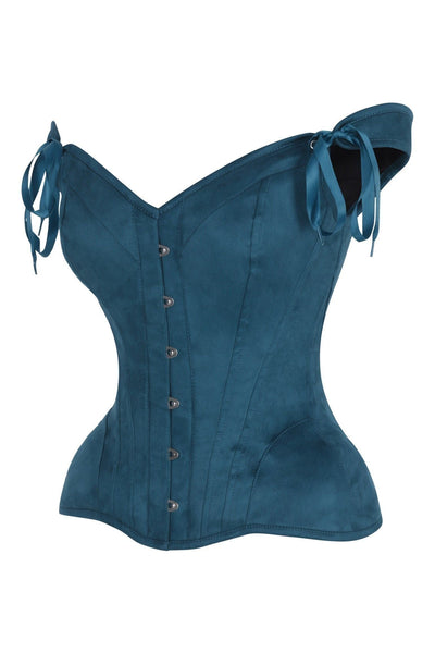 Top Drawer Blue Suede Steel Boned Corset w/Straps - Daisy Corsets