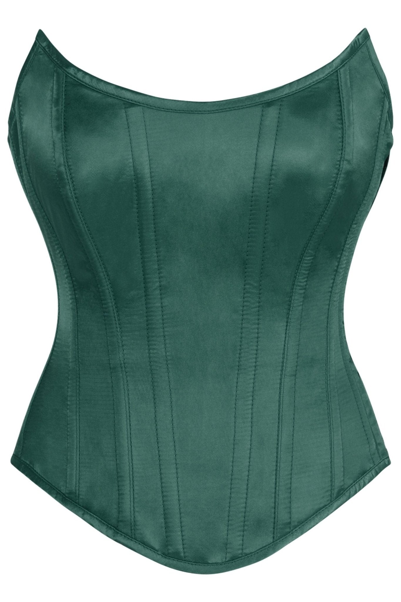 Top Drawer Dark Green Satin Steel Boned Overbust Corset w/Side Zipper - Daisy Corsets