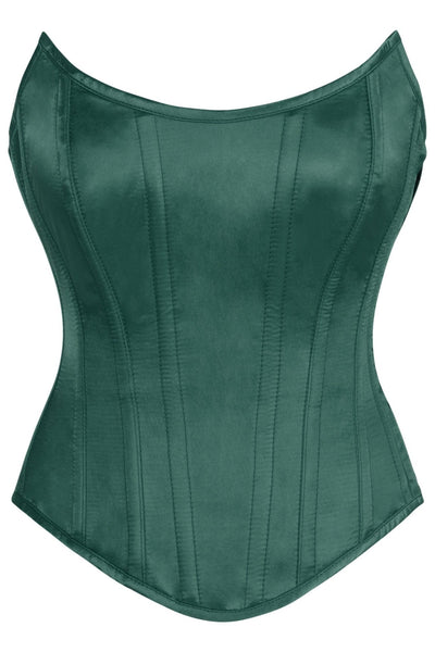 Top Drawer Dark Green Satin Steel Boned Overbust Corset w/Side Zipper - Daisy Corsets