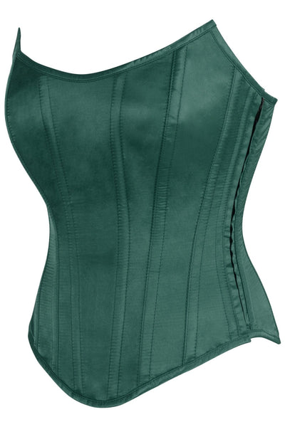 Top Drawer Dark Green Satin Steel Boned Overbust Corset w/Side Zipper - Daisy Corsets