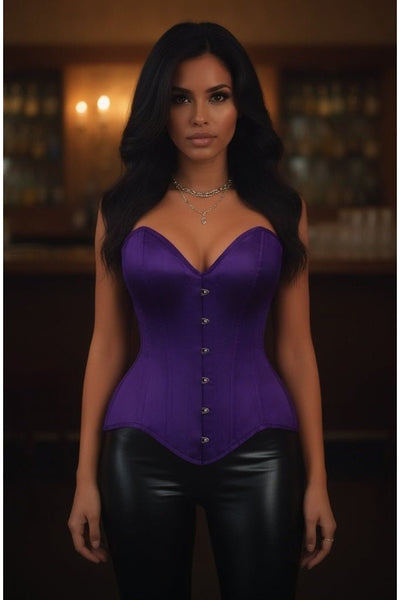Top Drawer Dark Purple Satin Steel Boned Overbust Corset - Daisy Corsets