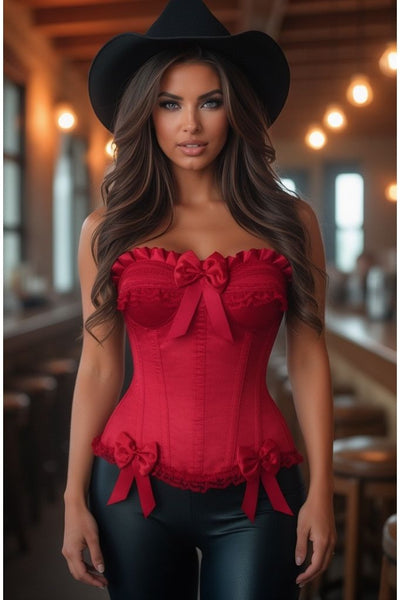 Top Drawer Dark Red Satin Steel Boned Burlesque Corset - Daisy Corsets