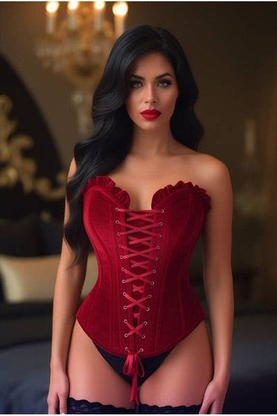 Top Drawer Dark Red Velvet Lace - Up Steel Boned Overbust Corset - Daisy Corsets
