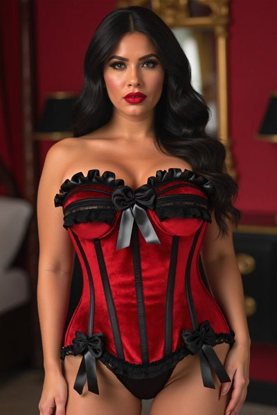 Top Drawer Dark Red Velvet Steel Boned Burlesque Corset - Daisy Corsets