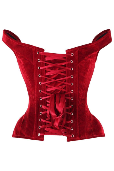 Top Drawer Dark Red Velvet Steel Boned Corset w/Straps - Daisy Corsets