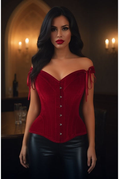 Top Drawer Dark Red Velvet Steel Boned Corset w/Straps - Daisy Corsets