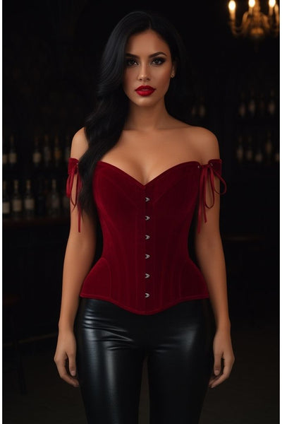 Top Drawer Dark Red Velvet Steel Boned Corset w/Straps - Daisy Corsets