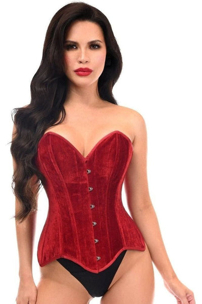 Top Drawer Dark Red Velvet Steel Boned Overbust Corset - Daisy Corsets