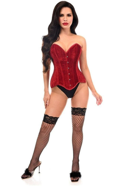 Top Drawer Dark Red Velvet Steel Boned Overbust Corset - Daisy Corsets