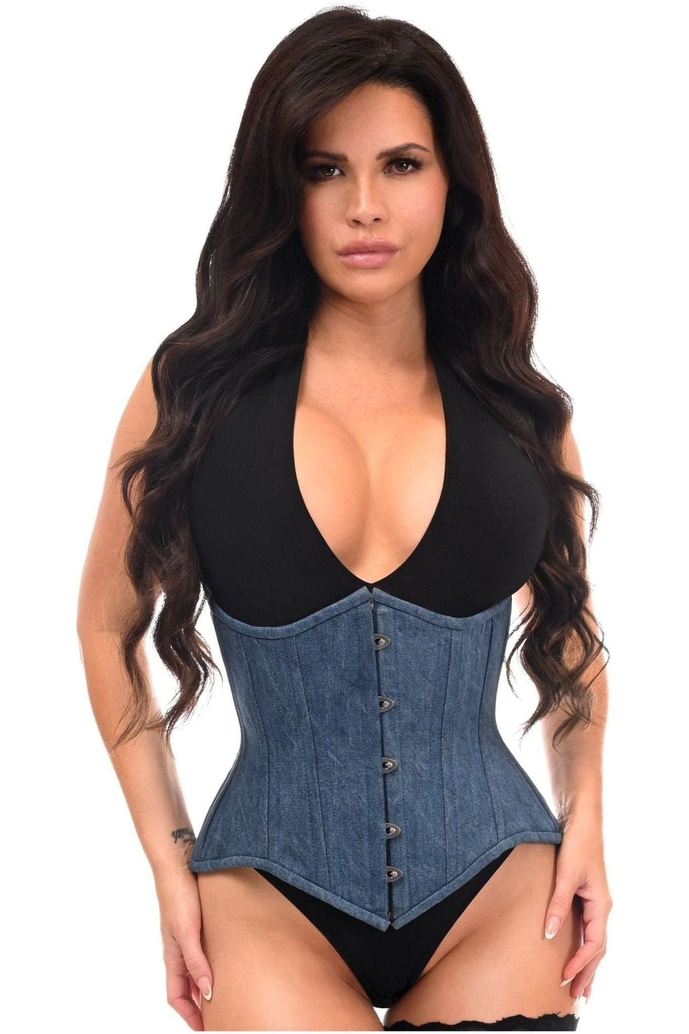 Top Drawer Denim Double Steel Boned Waist Training Corset Cincher - Daisy Corsets
