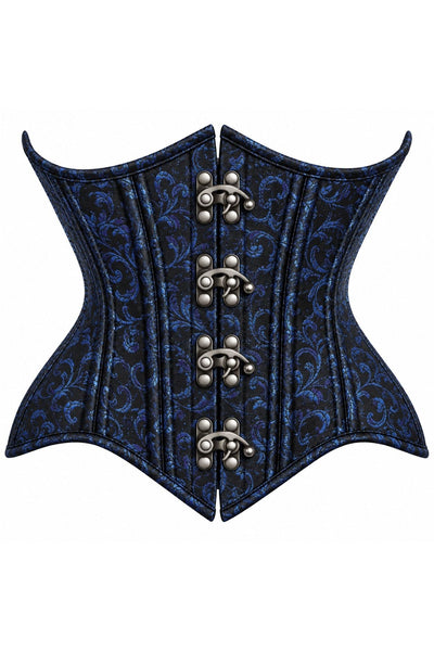 Top Drawer Double Steel Boned Black/Blue Brocade Curvy Underbust Corset - Daisy Corsets