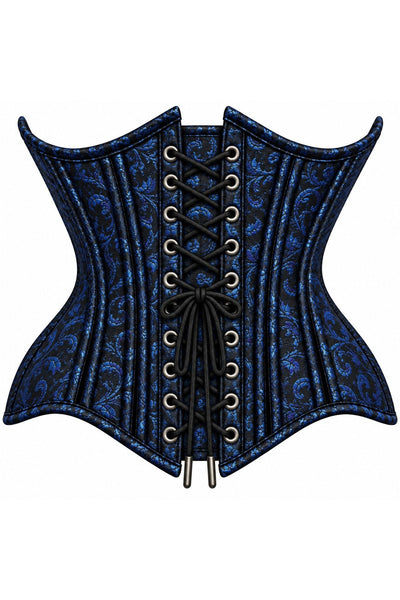 Top Drawer Double Steel Boned Black/Blue Brocade Curvy Underbust Corset - Daisy Corsets