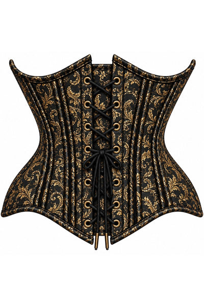 Top Drawer Double Steel Boned Black/Gold Brocade Curvy Underbust Corset - Daisy Corsets