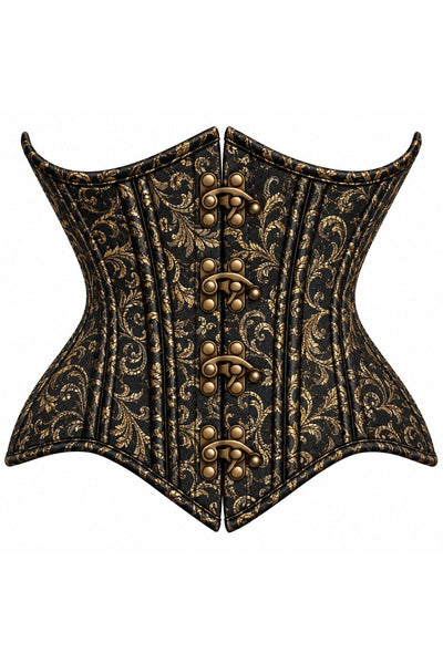 Top Drawer Double Steel Boned Black/Gold Brocade Curvy Underbust Corset - Daisy Corsets