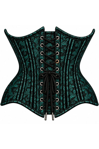 Top Drawer Double Steel Boned Black/Green Brocade Curvy Underbust Corset - Daisy Corsets