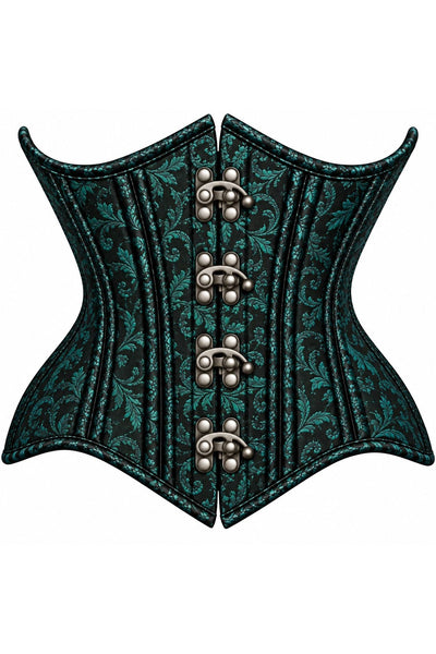 Top Drawer Double Steel Boned Black/Green Brocade Curvy Underbust Corset - Daisy Corsets