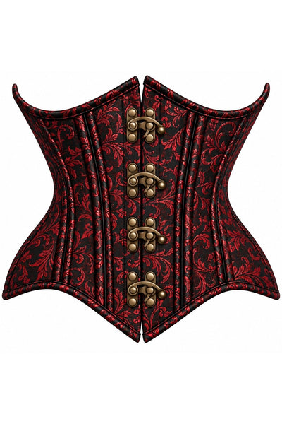 Top Drawer Double Steel Boned Black/Red Brocade Curvy Underbust Corset - Daisy Corsets