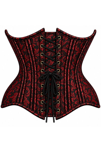 Top Drawer Double Steel Boned Black/Red Brocade Curvy Underbust Corset - Daisy Corsets