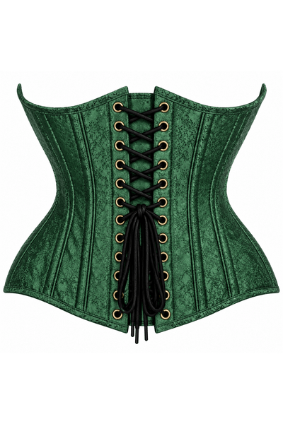 Top Drawer Double Steel Boned Green Brocade Curvy Underbust Corset - Daisy Corsets