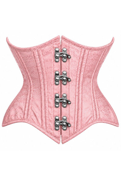 Top Drawer Double Steel Boned Light Pink Brocade Curvy Underbust Corset - Daisy Corsets