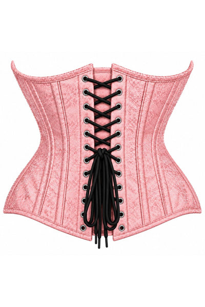 Top Drawer Double Steel Boned Light Pink Brocade Curvy Underbust Corset - Daisy Corsets