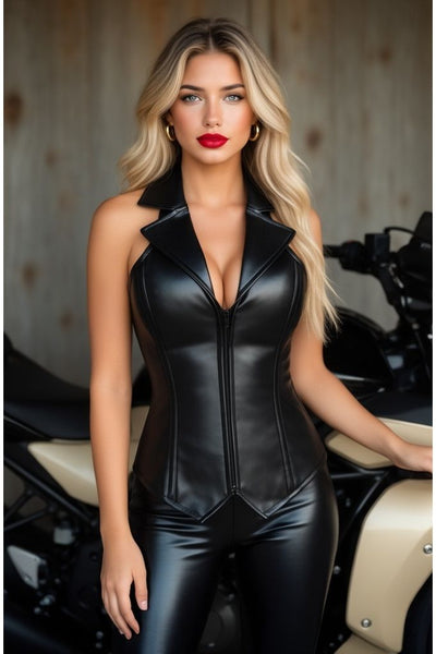 Top Drawer Faux Leather Collared Steel Boned Corset - Daisy Corsets