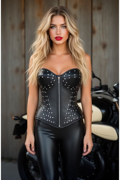 Top Drawer Faux Leather w/Rivets Steel Boned Underwire Bustier Corset Top - Daisy Corsets