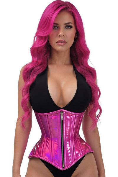 Top Drawer Fuchsia Holo Double Steel Boned Underbust Waist Cincher Corset - Daisy Corsets