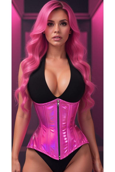 Top Drawer Fuchsia Holo Double Steel Boned Underbust Waist Cincher Corset - Daisy Corsets