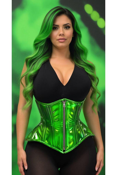 Top Drawer Green Holo Double Steel Boned Underbust Waist Cincher Corset - Daisy Corsets