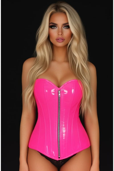 Top Drawer Hot Pink Patent PVC Steel Boned Over Bust Corset - Daisy Corsets