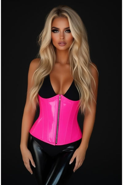 Top Drawer Hot Pink Patent PVC Steel Boned Under Bust Corset - Daisy Corsets