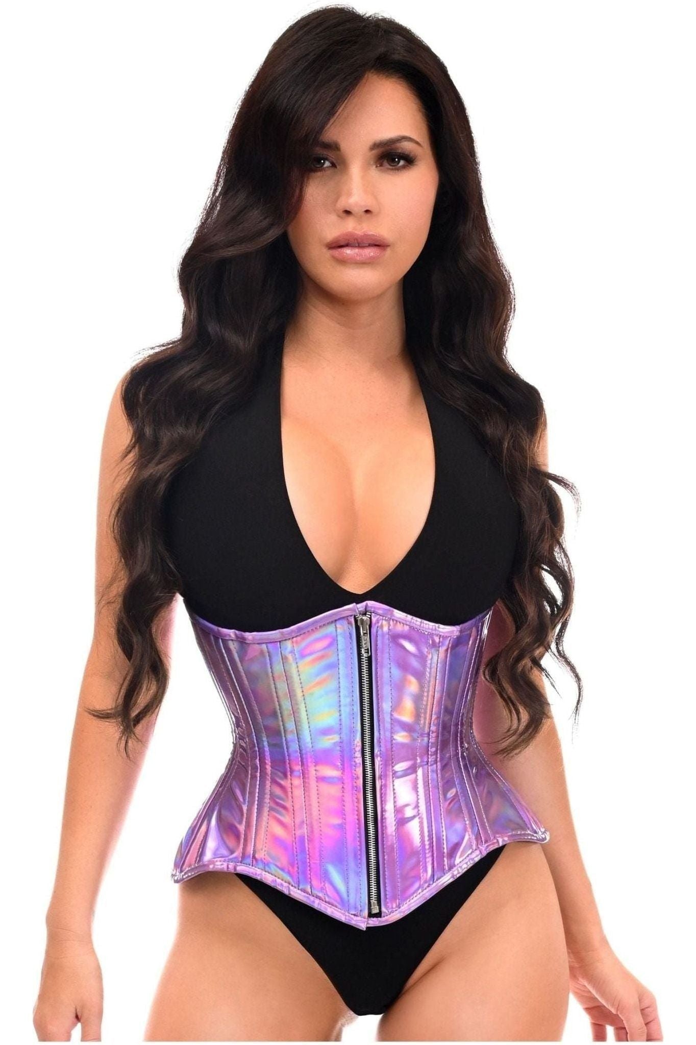Top Drawer Lavender Holo Double Steel Boned Underbust Waist Cincher Corset - Daisy Corsets
