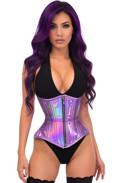 Top Drawer Lavender Holo Double Steel Boned Underbust Waist Cincher Corset - Daisy Corsets