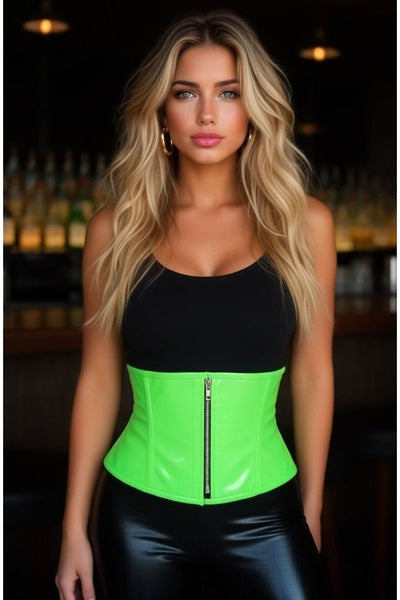 Top Drawer Neon Green Patent Steel Boned Mini Cincher - Daisy Corsets
