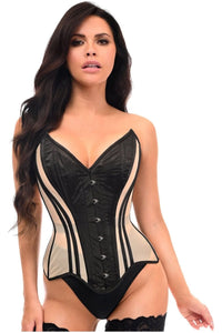 Top Drawer Nude Mesh & Black Satin Steel Boned Overbust Corset - Daisy Corsets