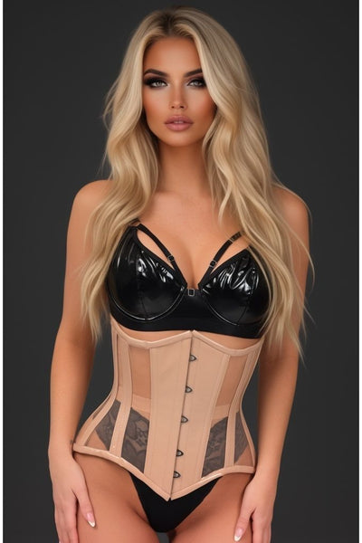 Top Drawer Nude Patent & Mesh Steel Boned Under Bust Corset - Daisy Corsets