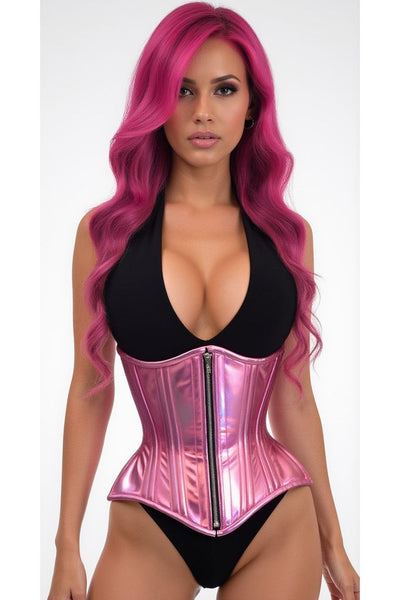 Top Drawer Pink Holo Double Steel Boned Underbust Waist Cincher Corset - Daisy Corsets