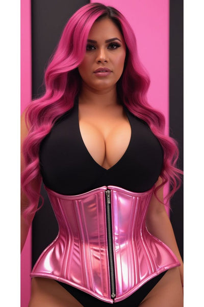Top Drawer Pink Holo Double Steel Boned Underbust Waist Cincher Corset - Daisy Corsets