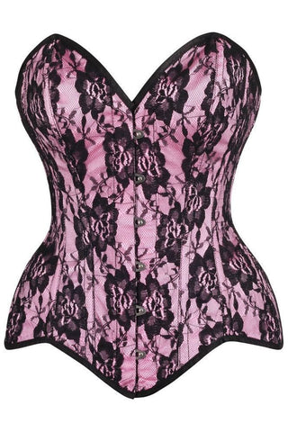 Top Drawer Pink Satin w/Black Lace Overlay Steel Boned Overbust Corset - Daisy Corsets