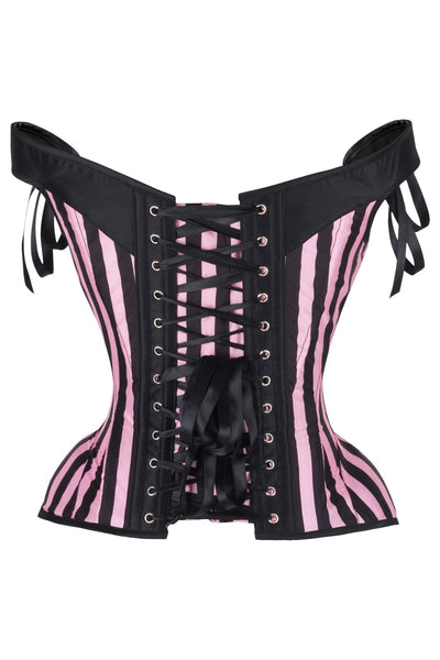 Top Drawer Pink/Black Striped Steel Boned Corset w/Straps - Daisy Corsets