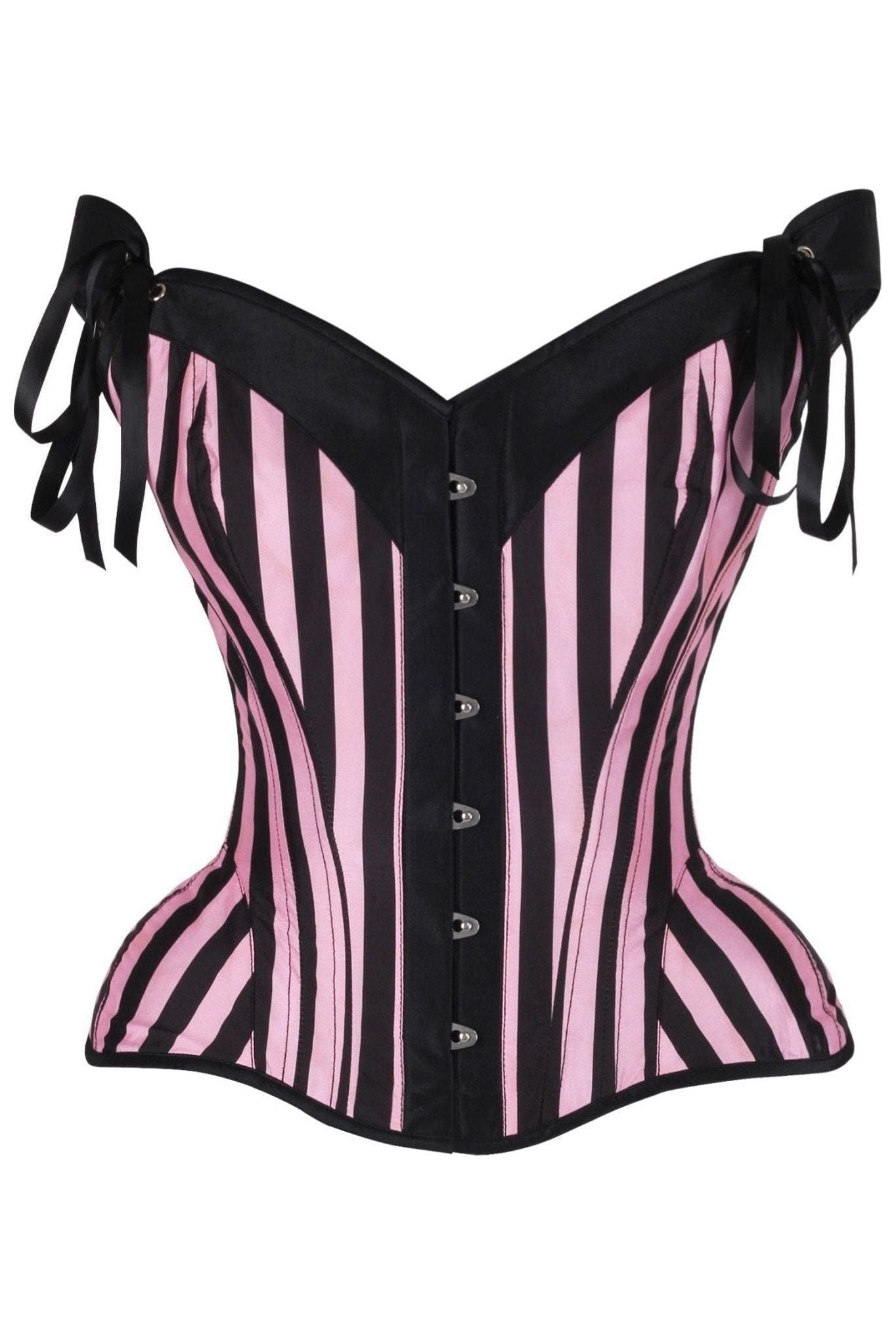 Top Drawer Pink/Black Striped Steel Boned Corset w/Straps - Daisy Corsets