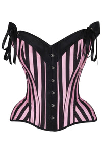 Top Drawer Pink/Black Striped Steel Boned Corset w/Straps - Daisy Corsets