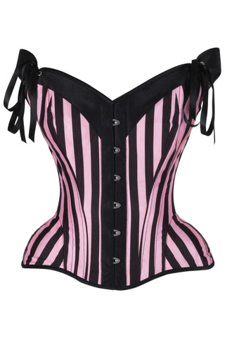 Top Drawer Pink/Black Striped Steel Boned Corset w/Straps - Daisy Corsets