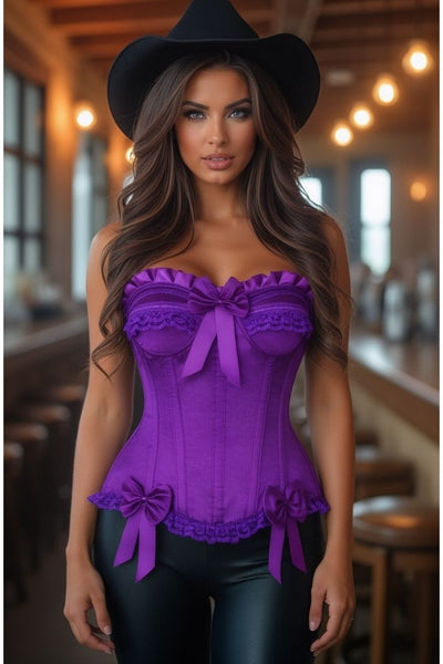 Top Drawer Purple Satin Steel Boned Burlesque Corset - Daisy Corsets