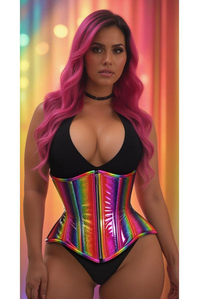 Top Drawer Rainbow Glitter Double Steel Boned Underbust Waist Cincher Corset - Daisy Corsets