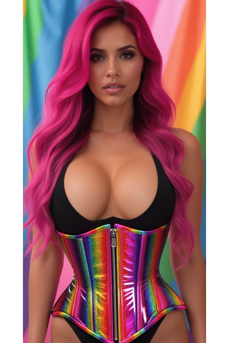 Top Drawer Rainbow Glitter Double Steel Boned Underbust Waist Cincher Corset - Daisy Corsets