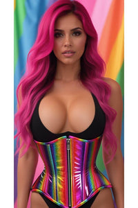 Top Drawer Rainbow Glitter Double Steel Boned Underbust Waist Cincher Corset - Daisy Corsets
