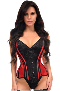 Top Drawer Red Mesh & Black Satin Steel Boned Overbust Corset - Daisy Corsets
